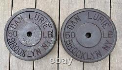 Vintage Dan Lurie 50 LB Ultra Rare 2+ Inch Thick Brooklyn NY Weight Plates 1