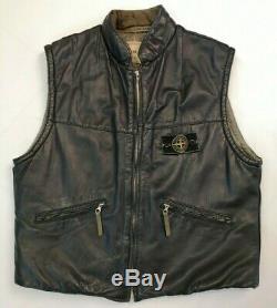 Vintage Stone Island Raso Leather Waistcoat Gilet from 80s Size XL Ultra Rare