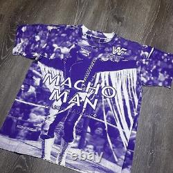 Vintage WWF 1992 MACHO MAN Randy Savage All Over Print Tee Shirt Ultra Rare