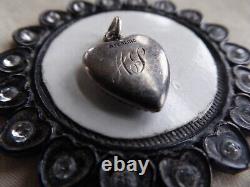 Vtg Sterling Charm ULTRA RARE Porcelain Puffy Heart EASTER Initials A L