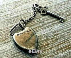 Vtg Ultra Rare North Wind Padlock Clasp W Key Sterling Silver Puffy Heart Charm