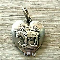 Vtg Ultra Rare Victorian Farm Pack Mule Donkey Sterling Silver Puffy Heart Charm