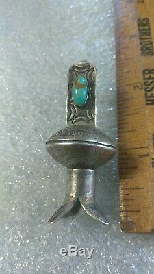 WOW-VINTAGE NAVAJO TURQUOISE SQUASH BLOSSOM STERLING COINPendant ultra rare
