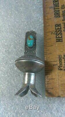 WOW-VINTAGE NAVAJO TURQUOISE SQUASH BLOSSOM STERLING COINPendant ultra rare