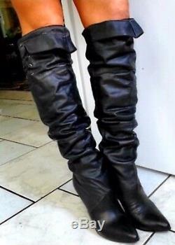Wild Pair Ultra Rare 30 Vintage 80s Blk Leather Thigh High Over The Knee Boots